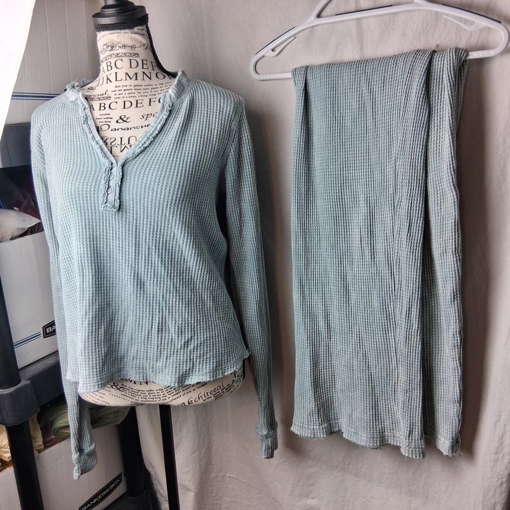 Mono B Womens Light Blue Waffle Knit Apparel Large - Picture 7 of 7